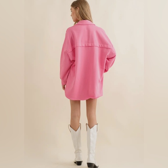 NEW blue b Hot Pink Floral Lace Contrast French Terry Oversized Shirt Jacket S - Picture 6 of 6